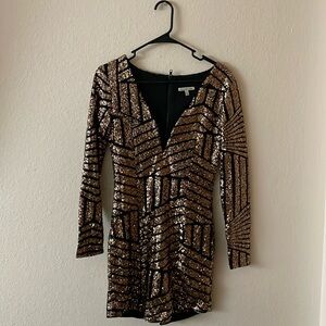 Charlotte Ruse Cocktail Mini Dress - Like New - Gold & Black Sparkle Sequin